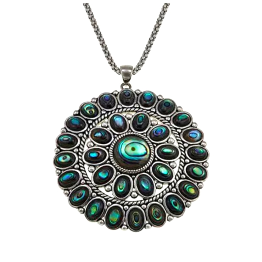 Amena K Sterling Silver Abalone Pendant with Chain.